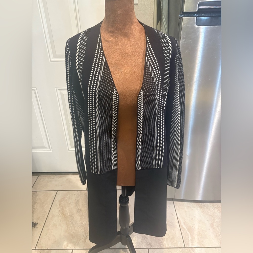 Alfani Black and White Open-Front Cardigan